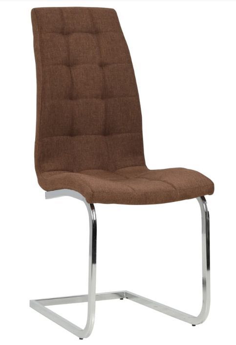 Chaise de salle à manger tissu marron et pieds métal chromé Lorna - Lot de 2 - Photo n°1