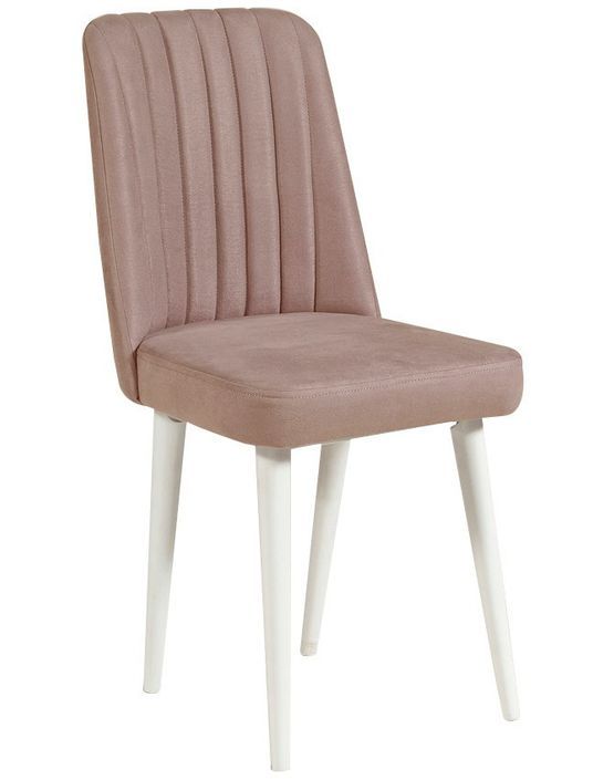 Chaise de salle à manger tissu rose pale et bois de pin blanc Mareva - Photo n°1