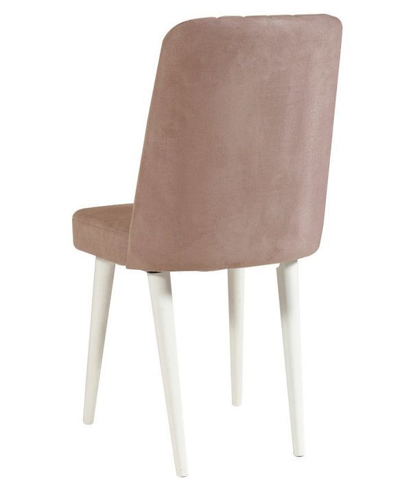 Chaise de salle à manger tissu rose pale et bois de pin blanc Mareva - Photo n°2