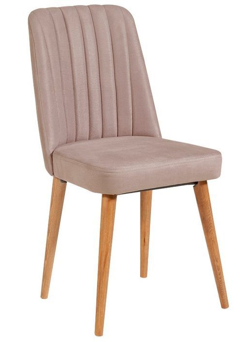 Chaise de salle à manger tissu rose pale et bois de pin naturel Mareva - Photo n°1