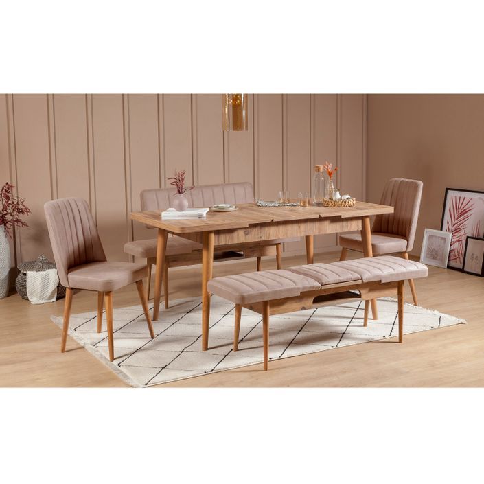 Chaise de salle à manger tissu rose pale et bois de pin naturel Mareva - Photo n°3