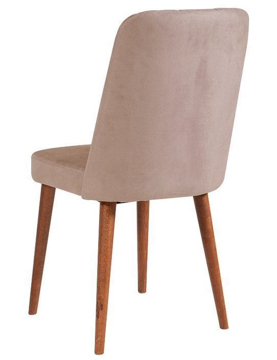 Chaise de salle à manger tissu rose pale et bois Noyer Mareva - Photo n°2