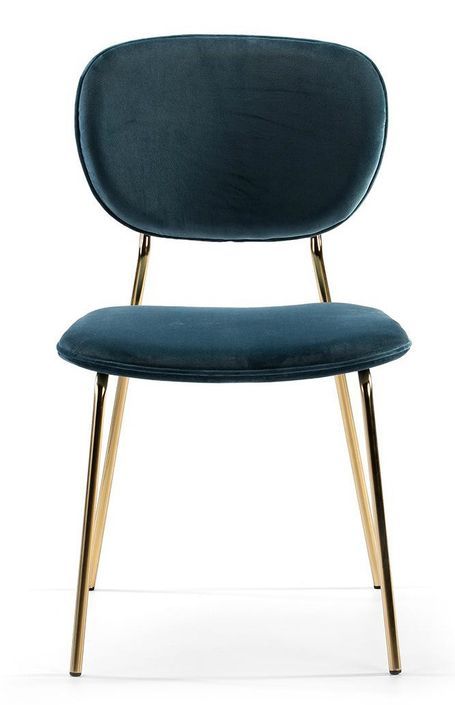 Chaise de salle à manger velours bleu et pieds métal doré Lyam - Photo n°2