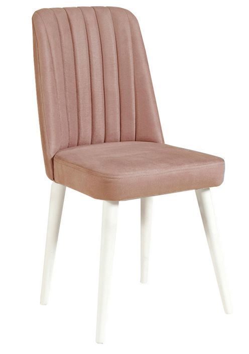 Chaise de salle à manger velours rose pale et bois blanc Akira - Photo n°1