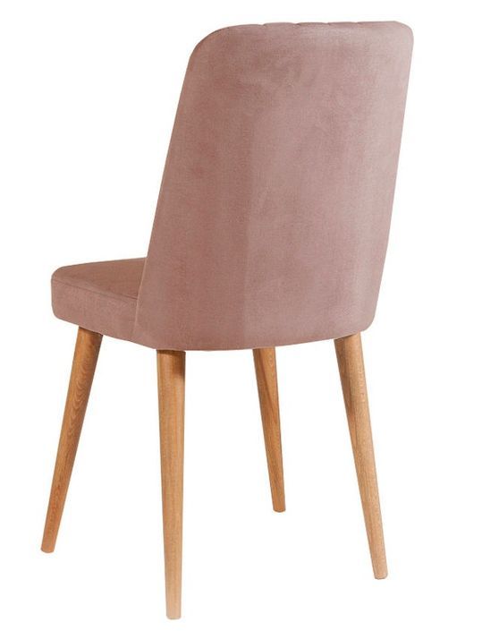 Chaise de salle à manger velours rose pale et bois naturel Akira - Photo n°2