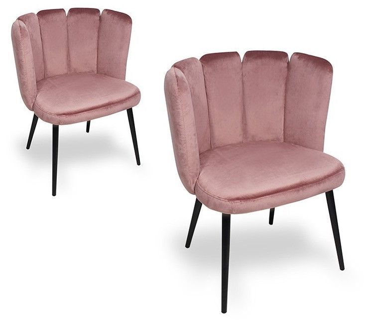 Chaise design voluptueuse velours rose et pieds métal noir - Lot de 2 - Photo n°1