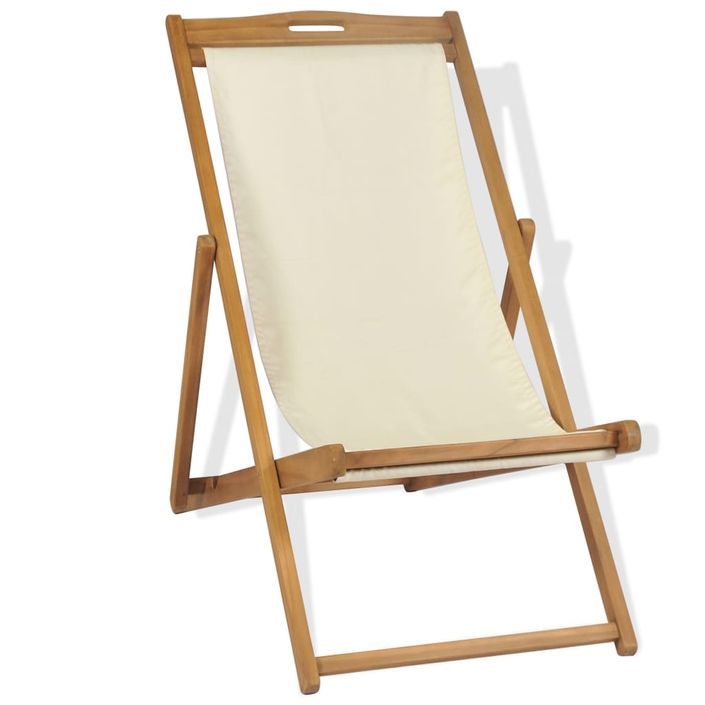 Chaise de terrasse Teck 56 x 105 x 96 cm Couleur crème - Photo n°2