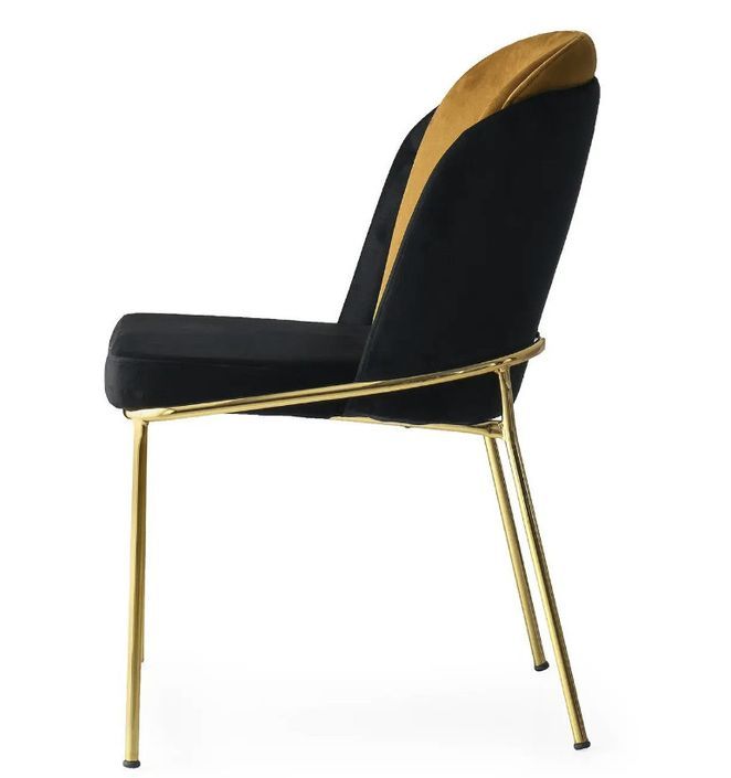 Chaise design assise velours noir, moutarde et pieds métal doré Kareen - Lot de 2 - Photo n°2