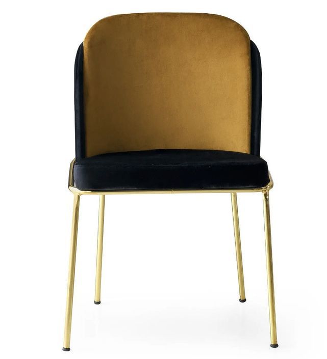 Chaise design assise velours noir, moutarde et pieds métal doré Kareen - Lot de 2 - Photo n°4