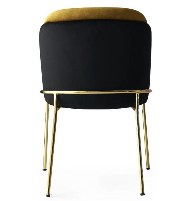 Chaise design assise velours noir, moutarde et pieds métal doré Kareen - Lot de 2 - Photo n°5