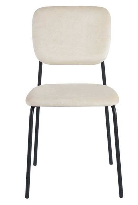 Chaise design avec assise velours crème et pieds en métal noir Kara - Photo n°1