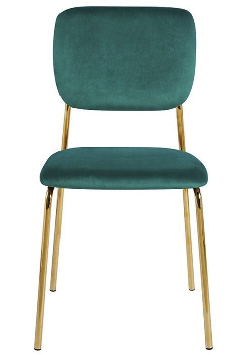 Chaise design avec assise velours vert et pieds en métal doré Kara - Photo n°1