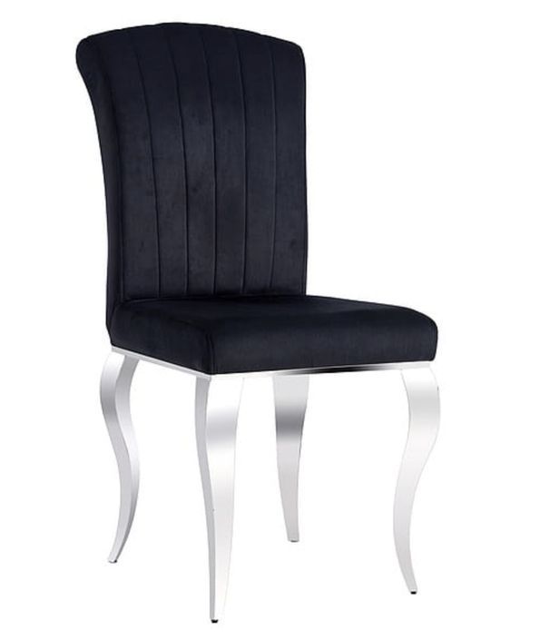 Chaise design baroque velours noir et acier chromé Boza - Photo n°1