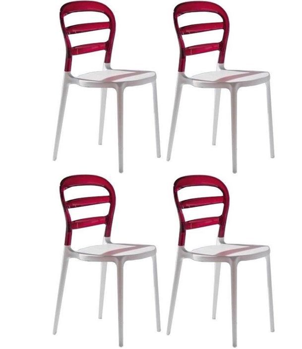 Chaise design laquée blanc et polycarbonate rouge Verza- Lot de 4 - Photo n°1