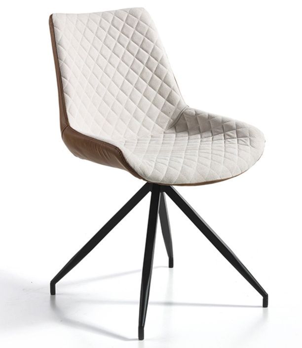 Chaise design pivotante en tissu beige et en simil cuir marron Morka - Lot de 2 - Photo n°1