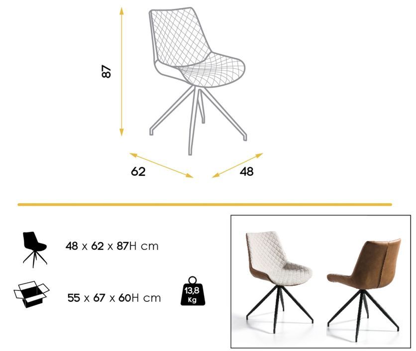 Chaise design pivotante en tissu beige et en simil cuir marron Morka - Lot de 2 - Photo n°5
