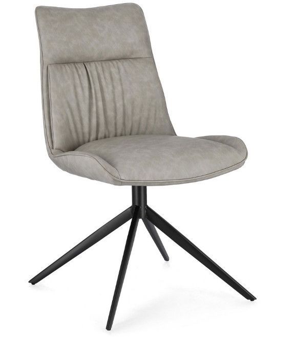 Chaise design simili cuir beige et pieds acier noir Jowka - Lot de 2 - Photo n°1