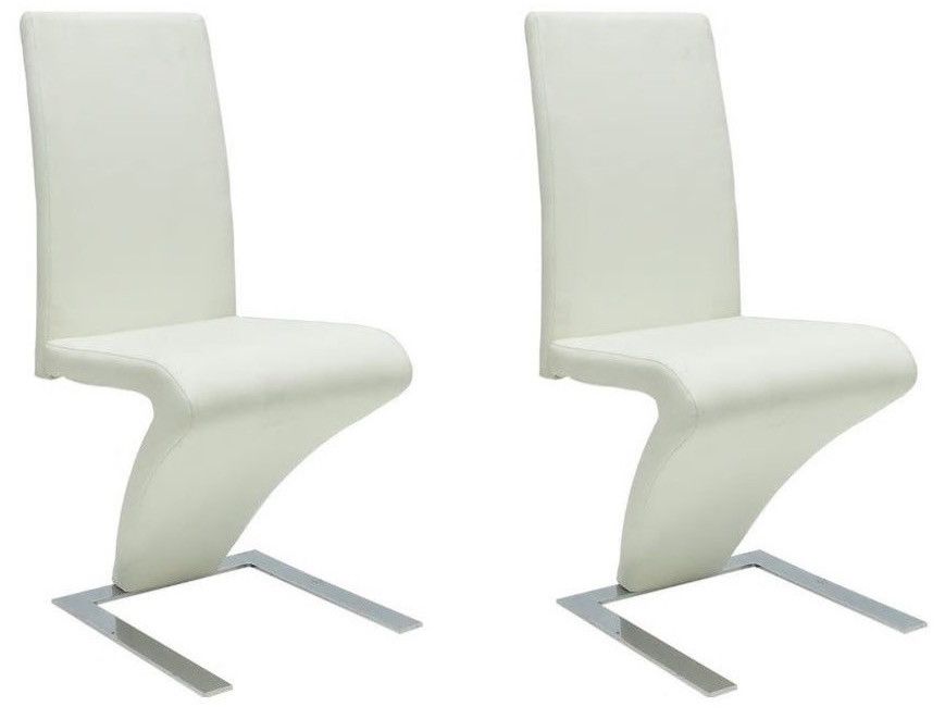 Chaise design simili cuir blanc et pieds métal chromé Théo - Lot de 2 - Photo n°1