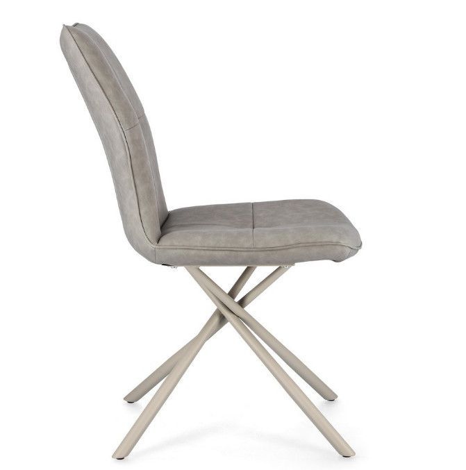 Chaise design simili cuir et pieds acier beige Kowla - Lot de 2 - Photo n°3