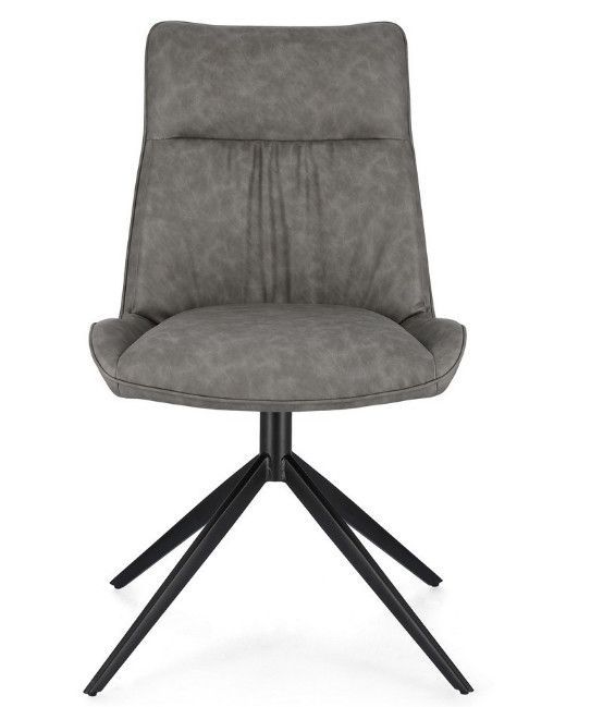 Chaise design simili cuir gris et pieds acier noir Jowka - Lot de 2 - Photo n°2