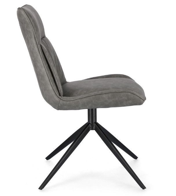 Chaise design simili cuir gris et pieds acier noir Jowka - Lot de 2 - Photo n°3