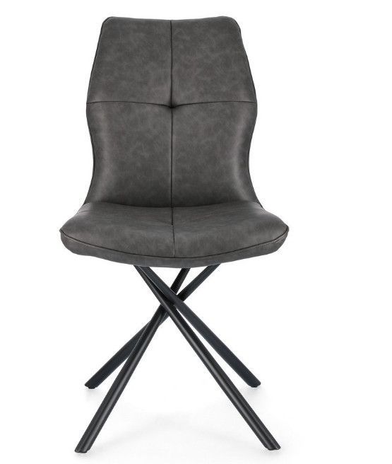 Chaise design simili cuir gris et pieds acier noir Kowla - Lot de 2 - Photo n°2