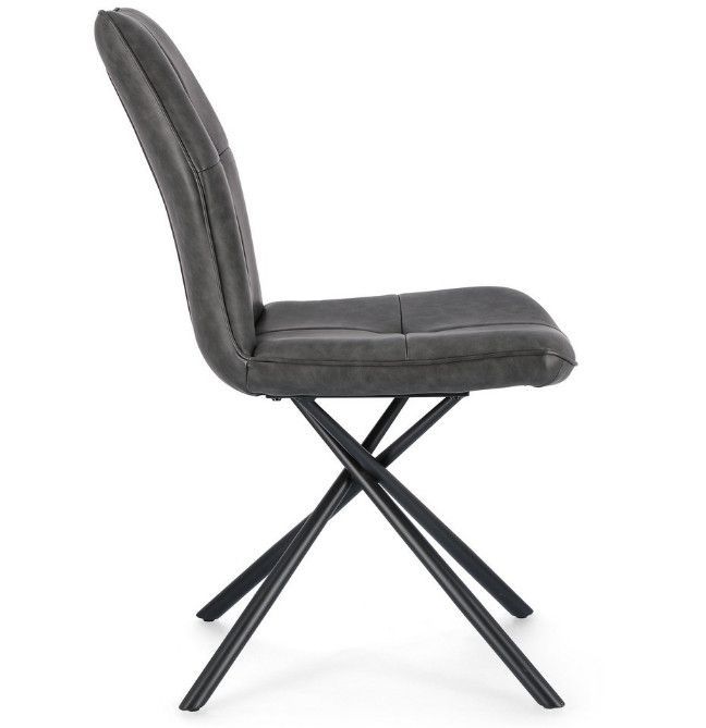 Chaise design simili cuir gris et pieds acier noir Kowla - Lot de 2 - Photo n°3