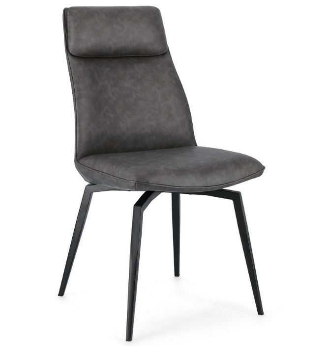 Chaise design simili cuir gris et pieds acier noir Lowra - Lot de 2 - Photo n°1