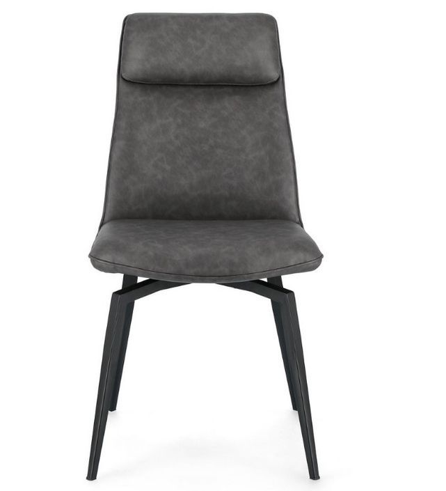 Chaise design simili cuir gris et pieds acier noir Lowra - Lot de 2 - Photo n°2