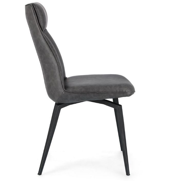 Chaise design simili cuir gris et pieds acier noir Lowra - Lot de 2 - Photo n°3