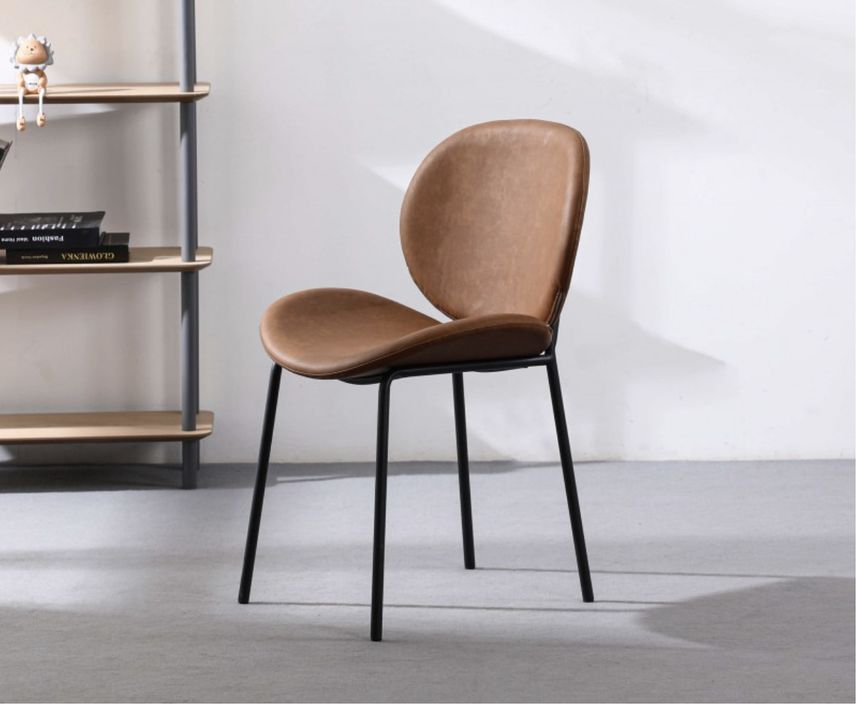 Chaise design simili cuir marron et acier laqué noir Toxane - Photo n°4