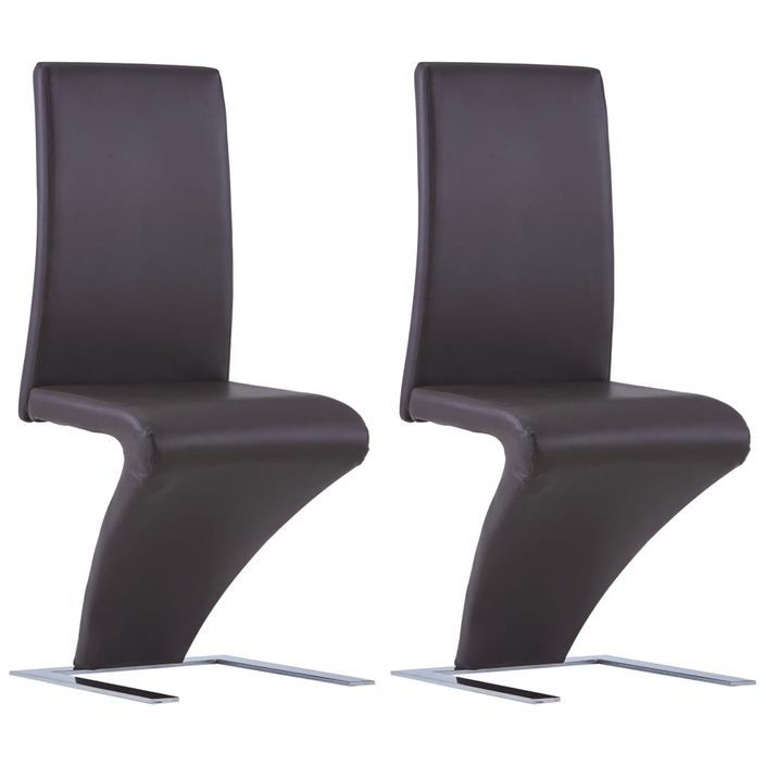 Chaise design simili cuir marron foncé et pieds métal chromé Théo - Lot de 2 - Photo n°1