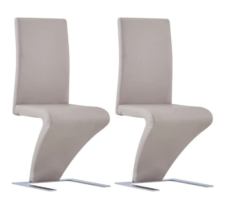Chaise design simili cuir taupe et pieds métal chromé Théo - Lot de 2 - Photo n°1