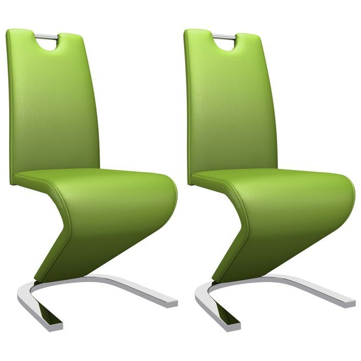 Chaise design simili cuir vert anis et métal chromé Ryx - Lot de 2 - Photo n°1
