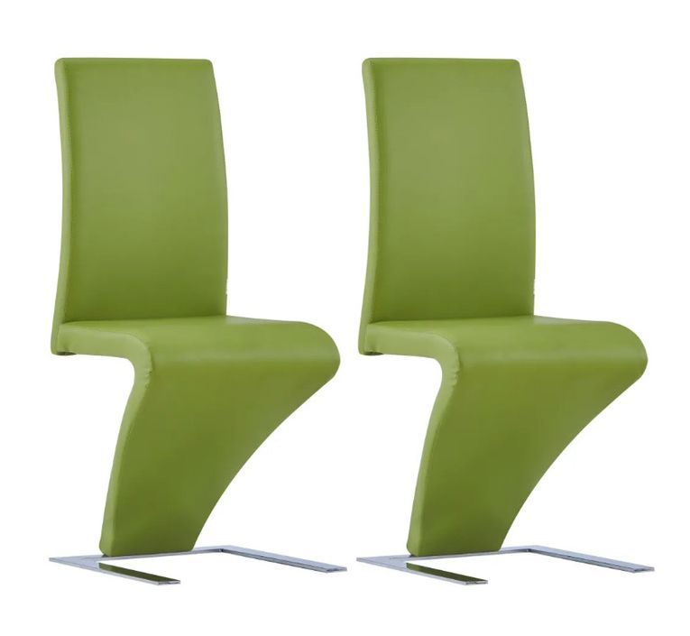 Chaise design simili cuir vert anis et pieds métal chromé Théo - Lot de 2 - Photo n°1