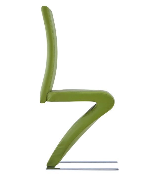 Chaise design simili cuir vert anis et pieds métal chromé Théo - Lot de 2 - Photo n°3