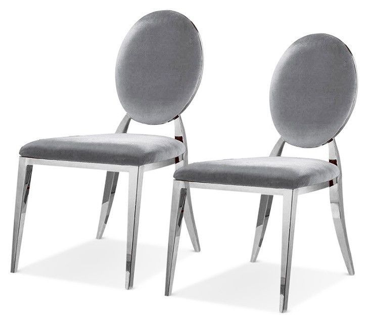 Chaise design velours gris et argent chromé Dayzi - Lot de 2 - Photo n°1