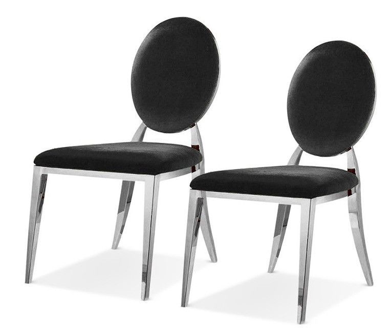 Chaise design velours noir et argent chromé Dayzi - Lot de 2 - Photo n°1