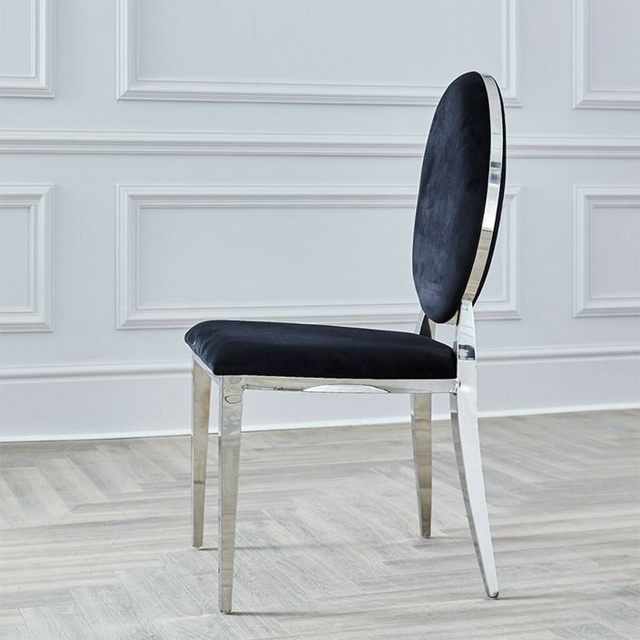 Chaise design velours noir et argent chromé Dayzi - Lot de 2 - Photo n°7