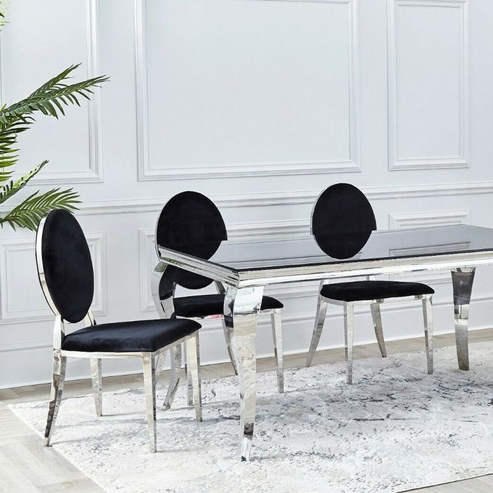 Chaise design velours noir et argent chromé Dayzi - Lot de 2 - Photo n°8