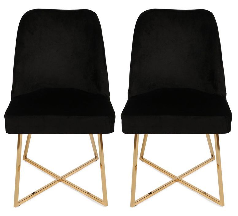 Chaise design velours noir et pieds doré Skyma - Lot de 2 - Photo n°2