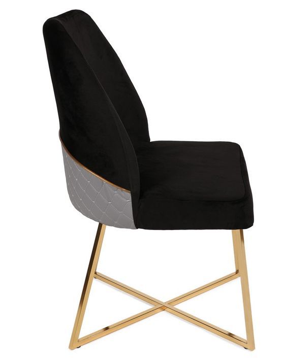 Chaise design velours noir et pieds doré Skyma - Lot de 2 - Photo n°4