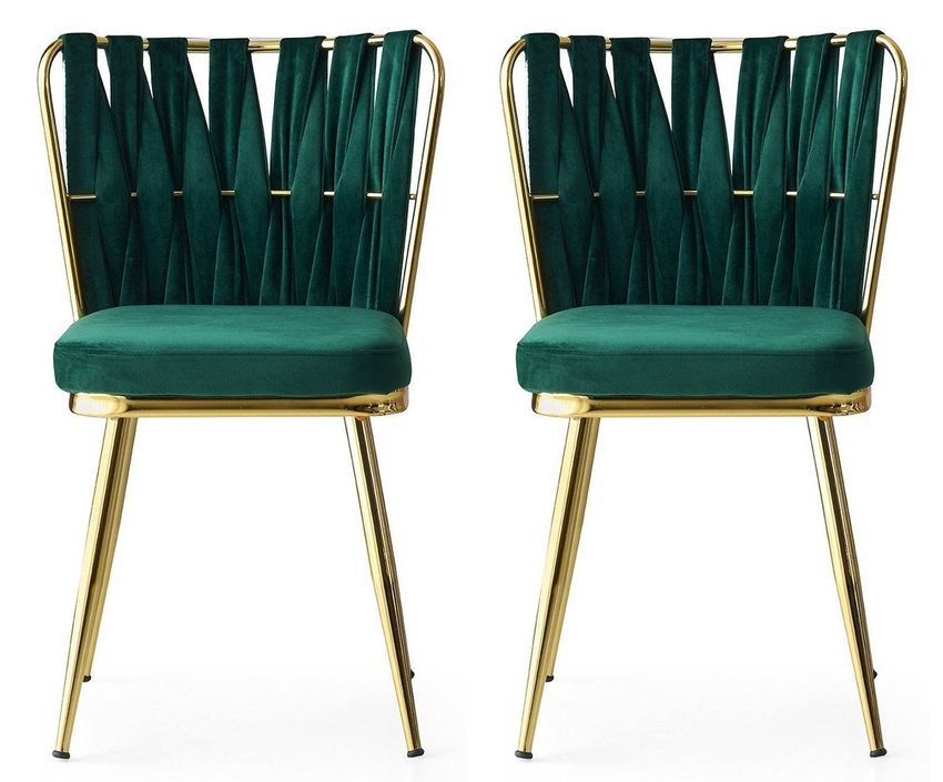 Chaise design velours vert et pieds doré Ribaldi - Lot de 2 - Photo n°1