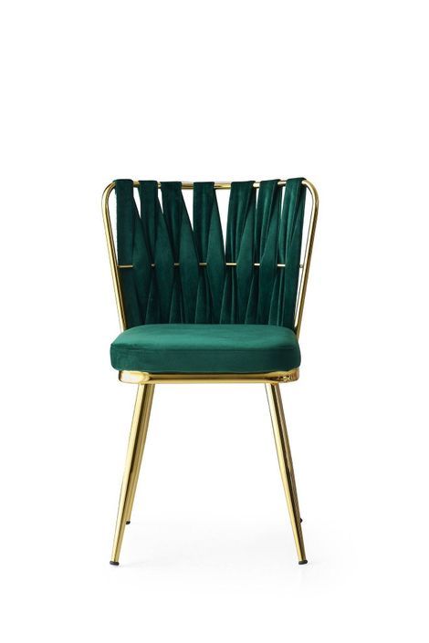 Chaise design velours vert et pieds doré Ribaldi - Lot de 2 - Photo n°5