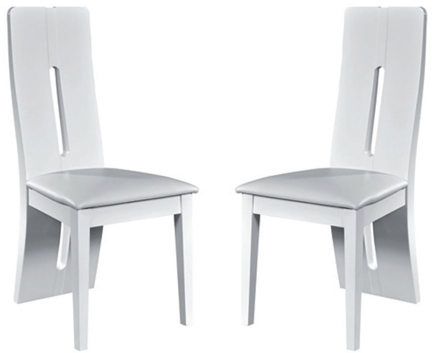 Chaise similicuir blanc et bois laqué Kela - Lot de 2 - Photo n°1