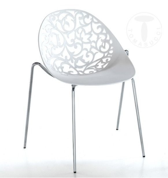 Chaise en ABS blanc et pieds en acier argent Eléanor - Lot de 4 - Photo n°1