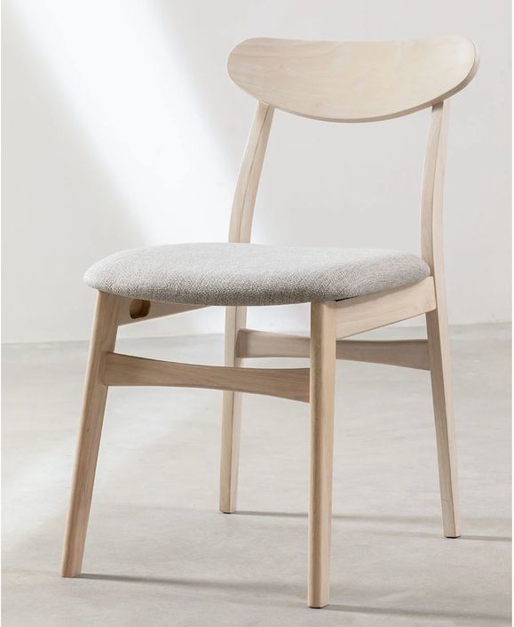 Chaise en bois blanchi et tissu gris clair Klouda - Photo n°1