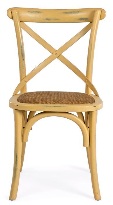 Chaise en bois d'orme et rotin jaune Cross - Lot de 2 - Photo n°2