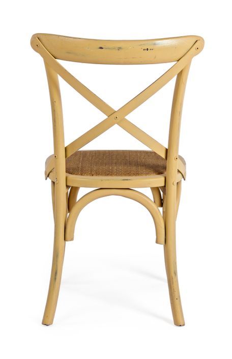 Chaise en bois d'orme et rotin jaune Cross - Lot de 2 - Photo n°6