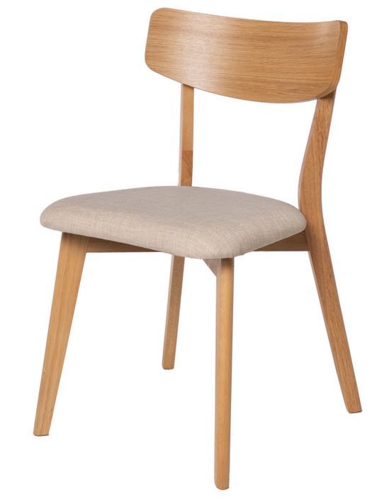 Chaise en bois de chêne et tissu beige clair Reka - Photo n°1